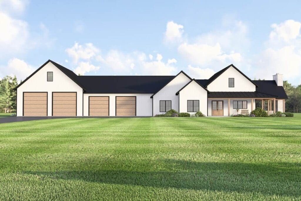3-Bedroom 1-Story Modern Barndominium with Expansive Porch, Workshop, and Loft (Floor Plan)