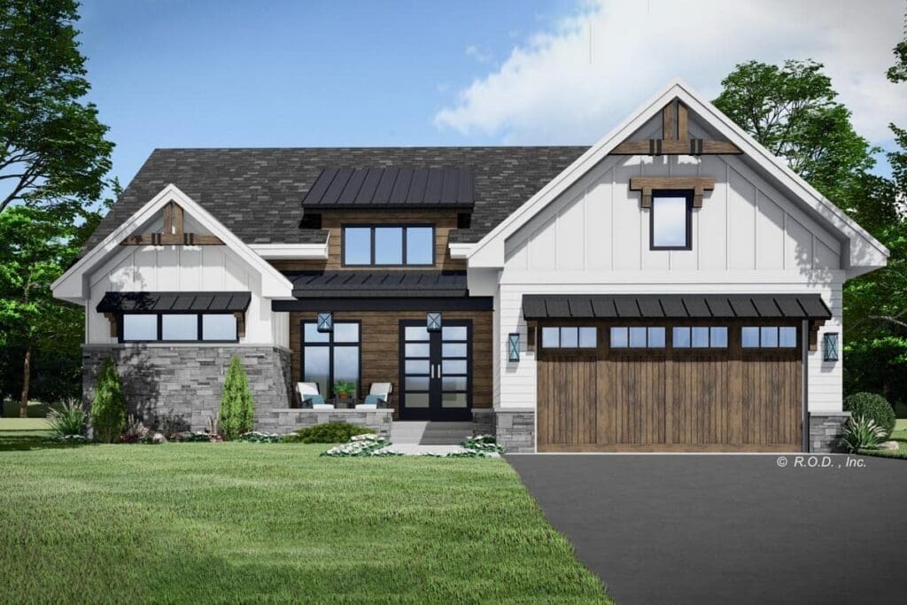 2-Bedroom 1-Story Contemporary Craftsman with Front and Rear Porches (Floor Plan)