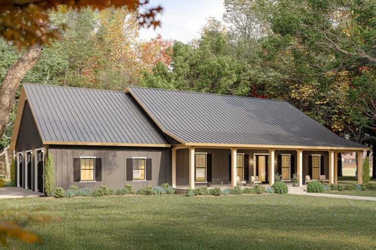 4-Bedroom 1-Story Barndominium with Open Living Layout and Expansive Covered Porches (Floor Plan)