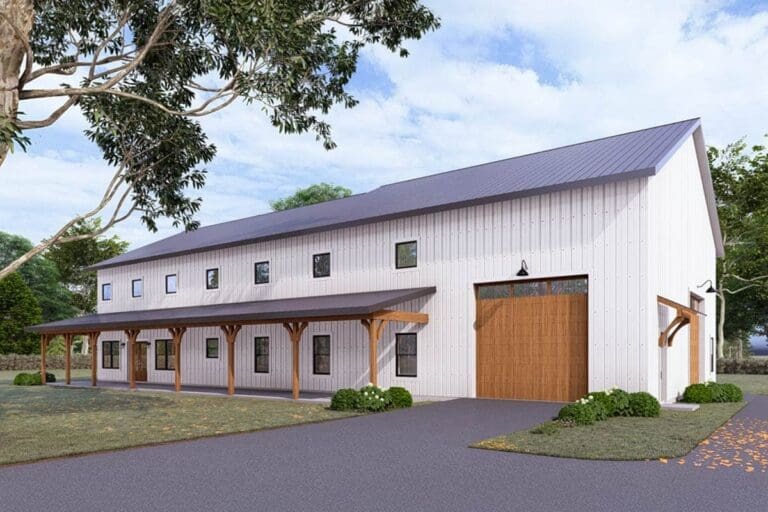 4-Bedroom 2-Story Barndominium with Expansive Workshop and Wraparound Covered Porch (Floor Plan)
