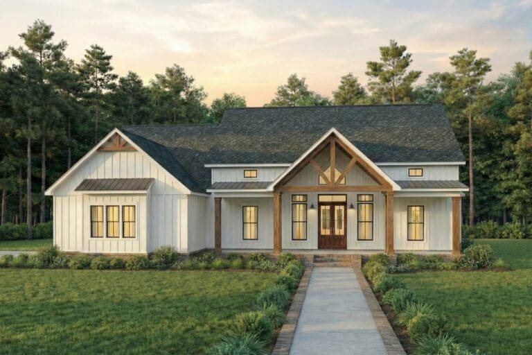 4-Bedroom 1-Story Modern Farmhouse with Two-Story Great Room and Outdoor Kitchen (Floor Plan)
