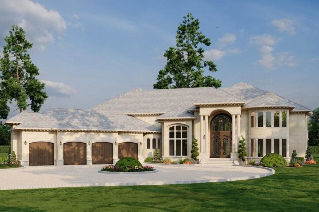 6-Bedroom 2-Story European-Style Southern Mansion with Courtyard Garage (Floor Plan)