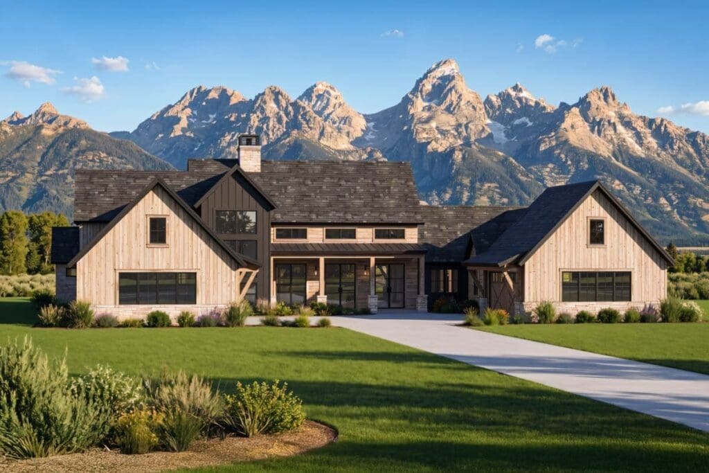 4-Bedroom 2-Story Mountain Hill Country House Plan with 4-Car Courtyard Garage (Floor Plan)