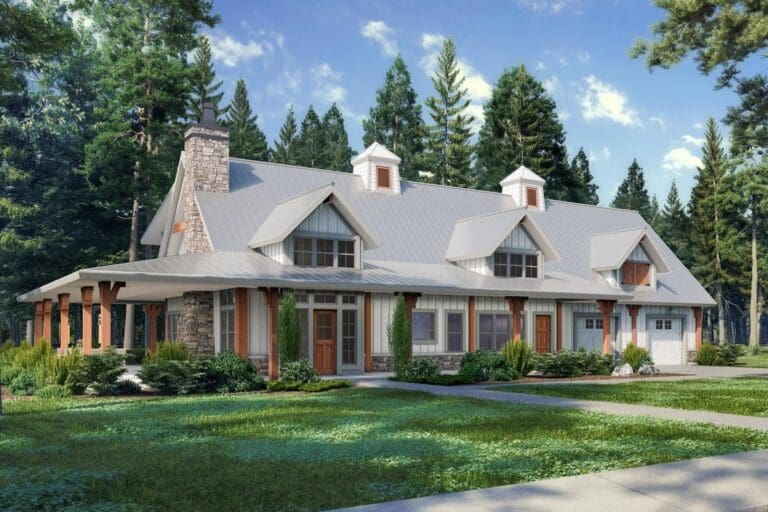 3-Bedroom 2-Story Modern Farmhouse Barndominium with Wrap-Around Porch and 2-Car Garage (Floor Plan)