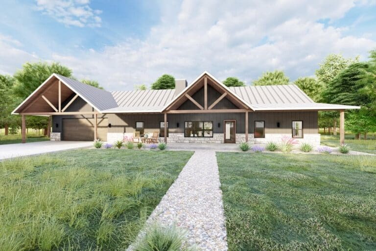 4-Bedroom 1-Story Rustic Mountain Ranch with Expansive Front and Rear Porches (Floor Plan)