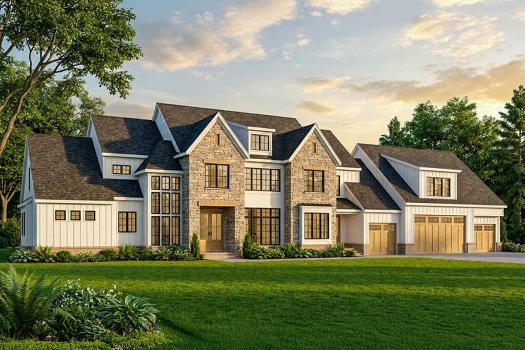 6-Bedroom 2-Story European Modern Farmhouse with Loft and 4-Car Garage (Floor Plan)