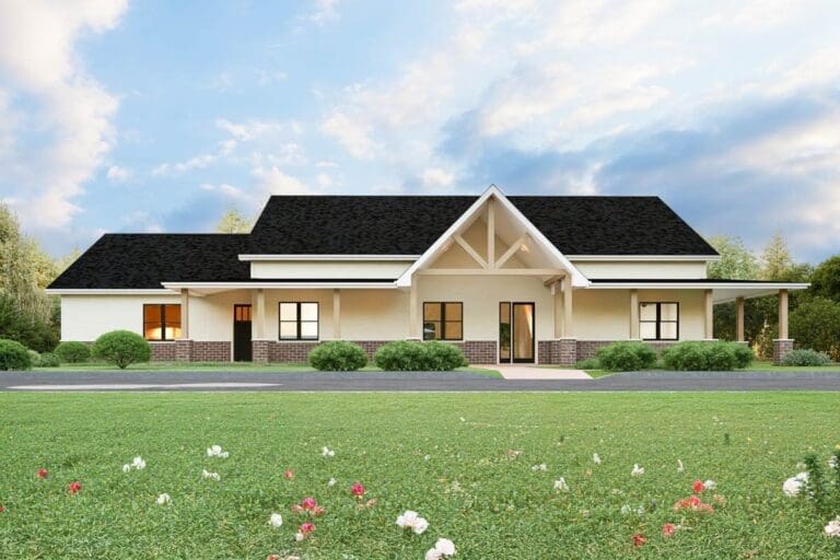 3-Bedroom 2-Story Modern Farmhouse with Wrap-Around Porch and 3-Car Side Garage (Floor Plan)