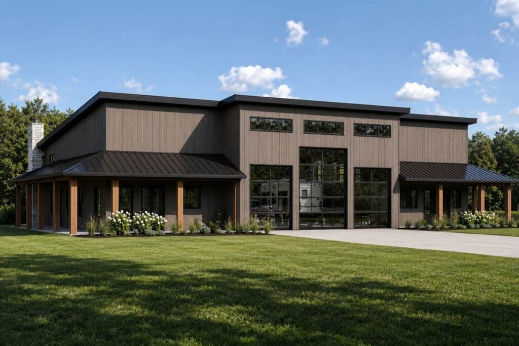 Plan 135474GRA: Modern Barndominium House Plan for Multi-Generational Living - Image #1 - Barndominium, Contemporary, Modern, New American